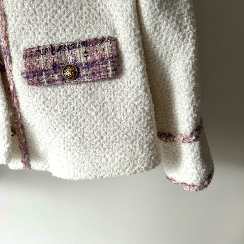 Celine White Tweed Jacket with Purple/Pink Accents - Picture 3 of 10